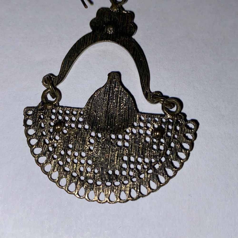 Silver-Tone Ornate Filigree Lightweight Hoop Dangle Earrings - Picture 6 of 8
